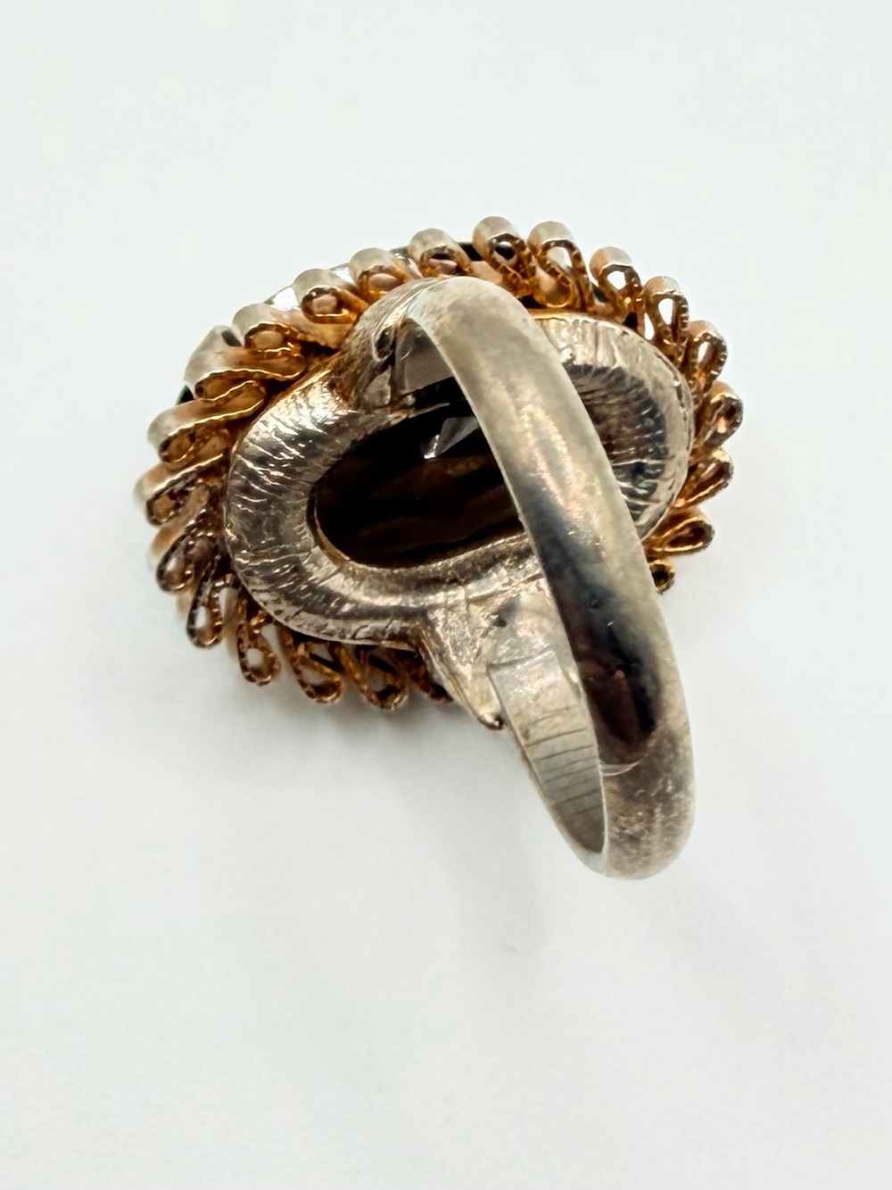 Vintage 1960s gold-tone adjustable smokey quartz cocktail ring - Picture 7 of 14